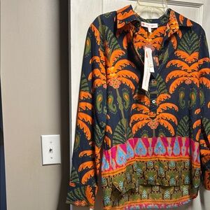 Jude Connally Orange and Green Patterned Shirt